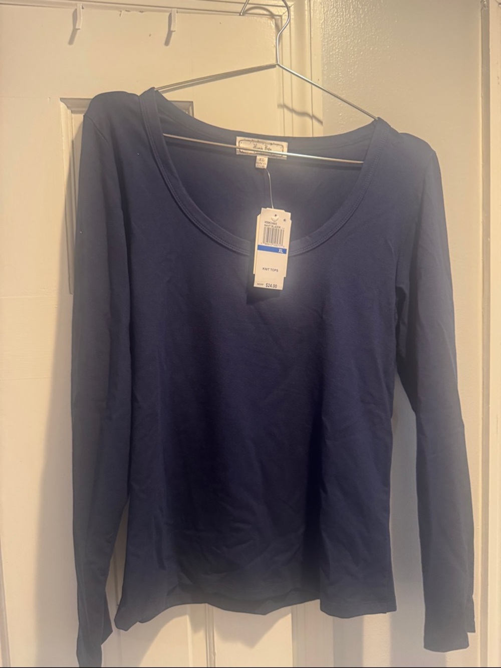 Hippie Rose Navy Scoop Neck Long-Sleeve Top